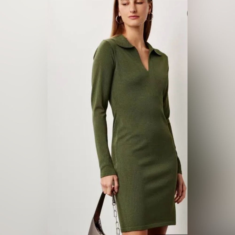 Ronny Kobo Elegant Green Long Sleeve Knit Mini Sweater Dress